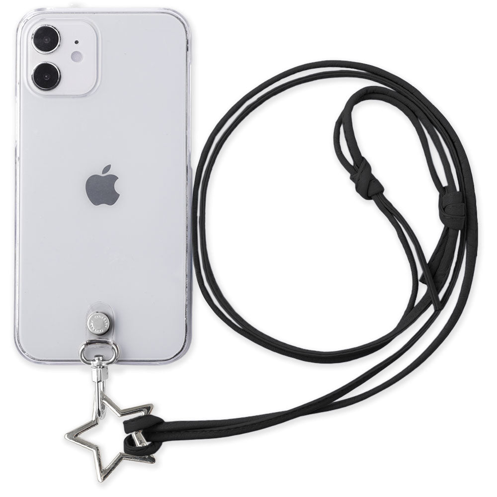 スマホケース スマホアクセサリー クリアケース 本革 星型リングショルダーストラップ(金具調整なし)付き