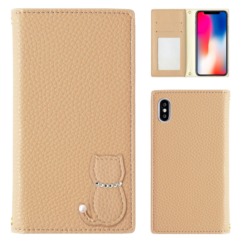 Vegan leather dusty color cat motif folio case iPhone series