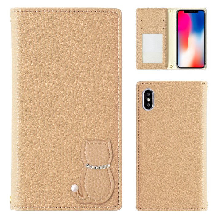 Vegan leather dusty color cat motif folio case iPhone series