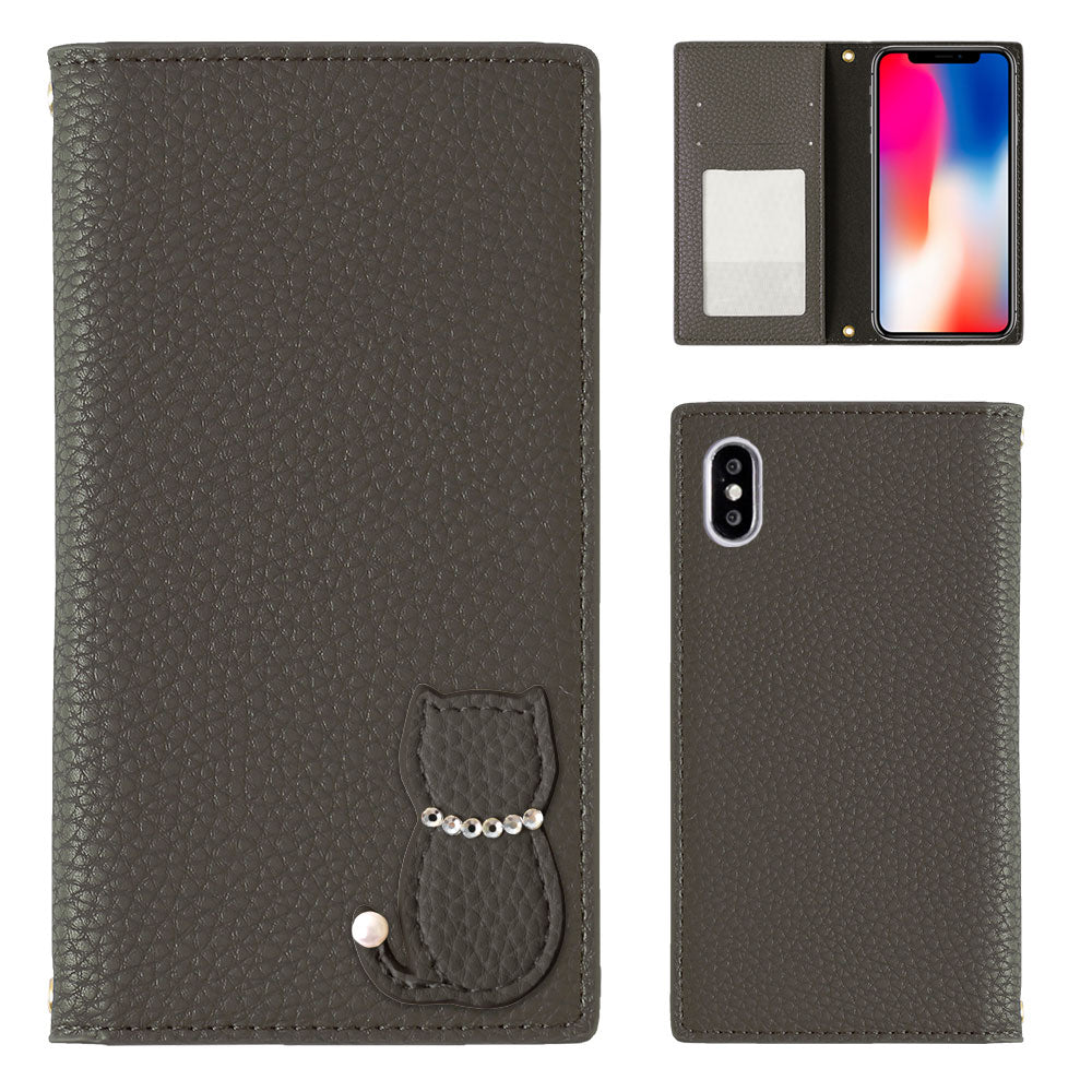 Vegan leather dusty color cat motif folio case iPhone series