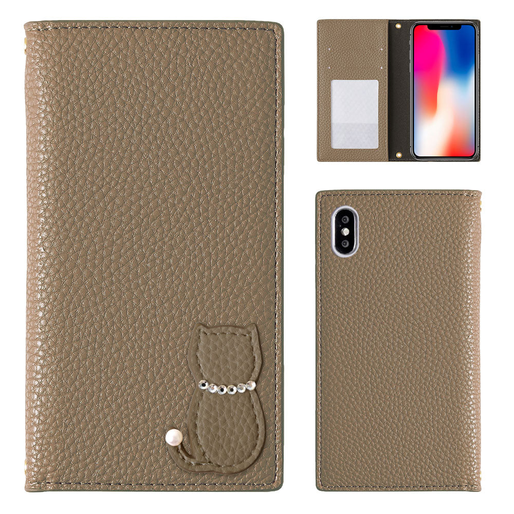 Vegan leather dusty color cat motif folio case iPhone series