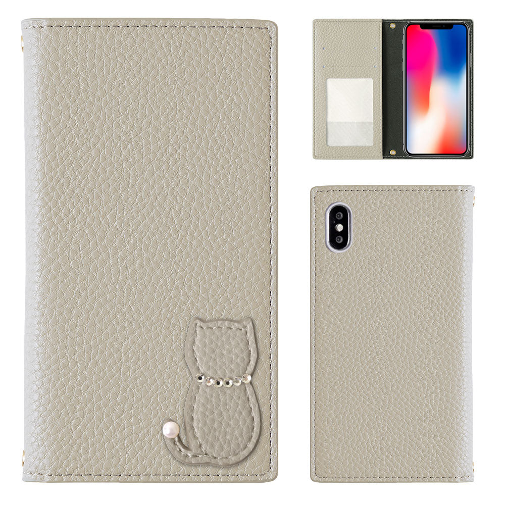 Étui portefeuille motif chat en cuir végan couleur poussiéreuse pour la série Google Pixel