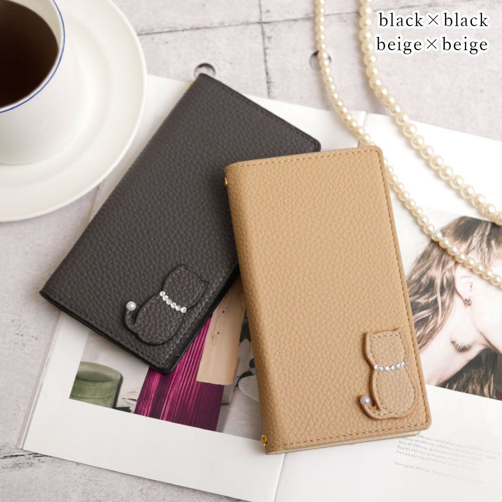 Vegan leather dusty color cat motif folio case iPhone series