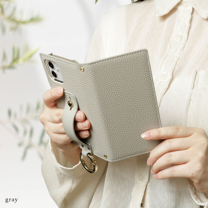 Étui portefeuille avec sangle à main en cuir végan couleur poussiéreuse pour la série Google Pixel