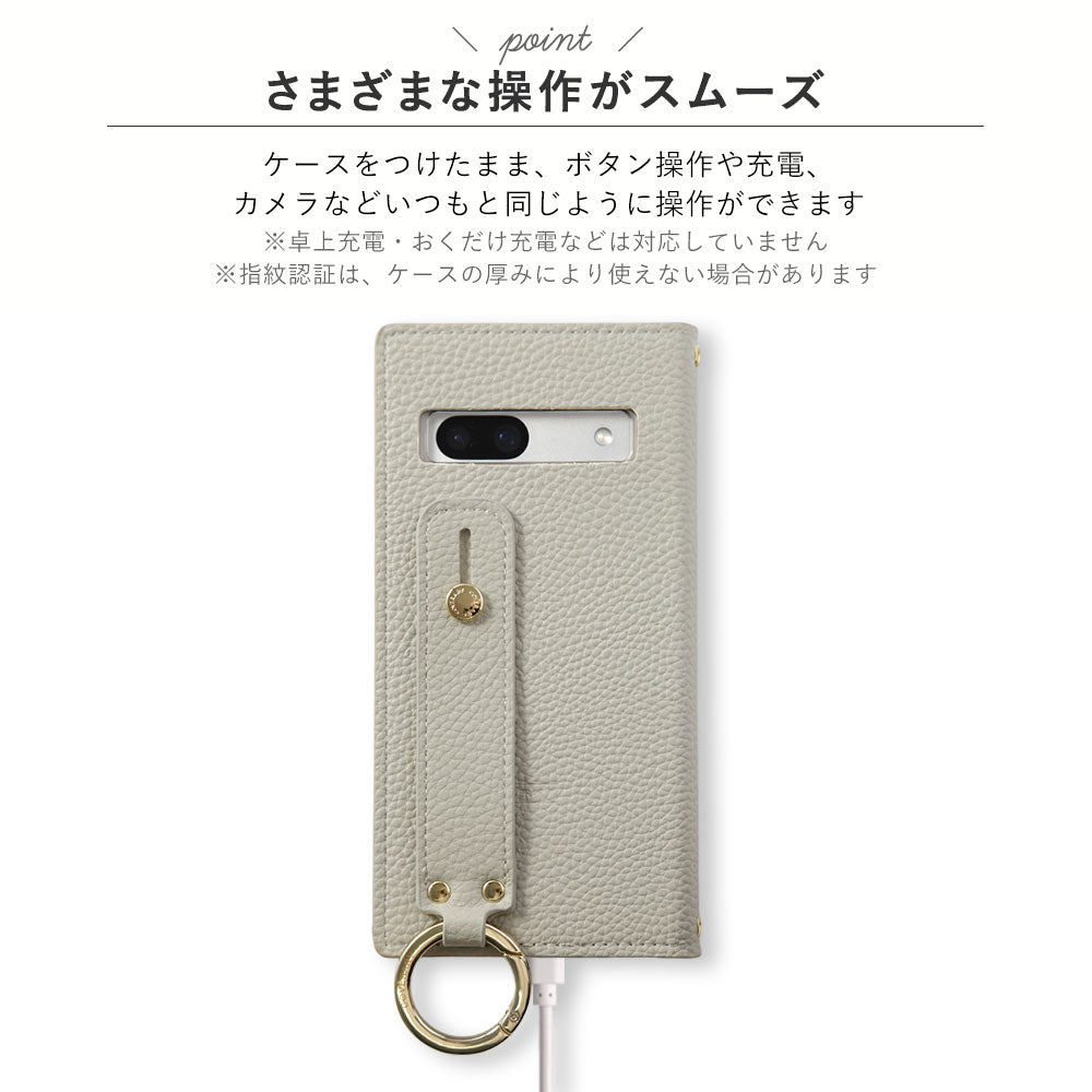 Étui portefeuille avec sangle à main en cuir végan couleur poussiéreuse pour la série Google Pixel