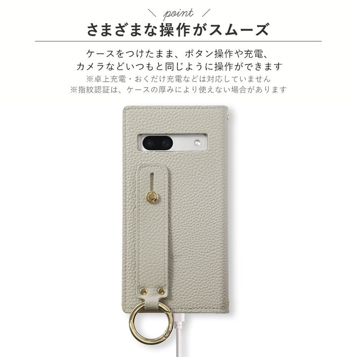 Étui portefeuille avec sangle à main en cuir végan couleur poussiéreuse pour la série Google Pixel