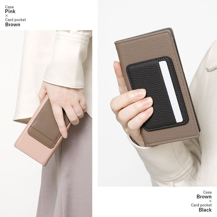 Vegan leather dusty color vertical/horizontal selectable card pocket with notebook-style case for iPhone series