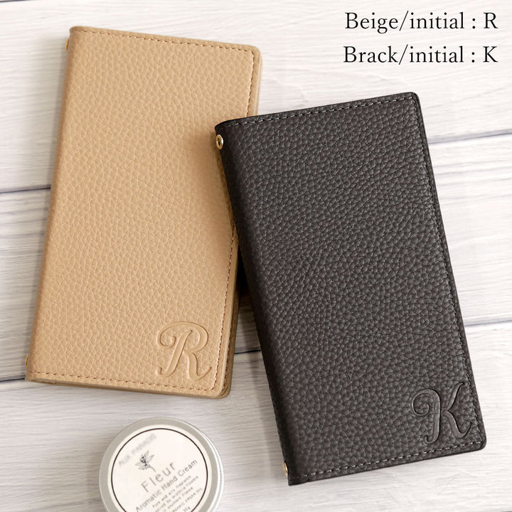 ヴィーガンレザー ダスティカラー イニシャル 手帳型ケース