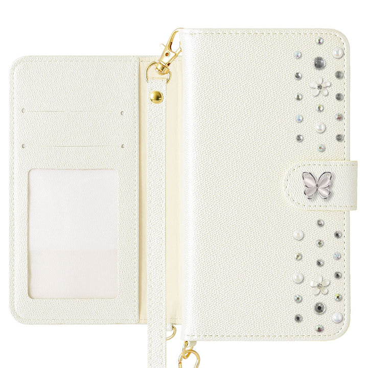 Vegan leather pearl color butterfly line deco strap attached notebook-style case