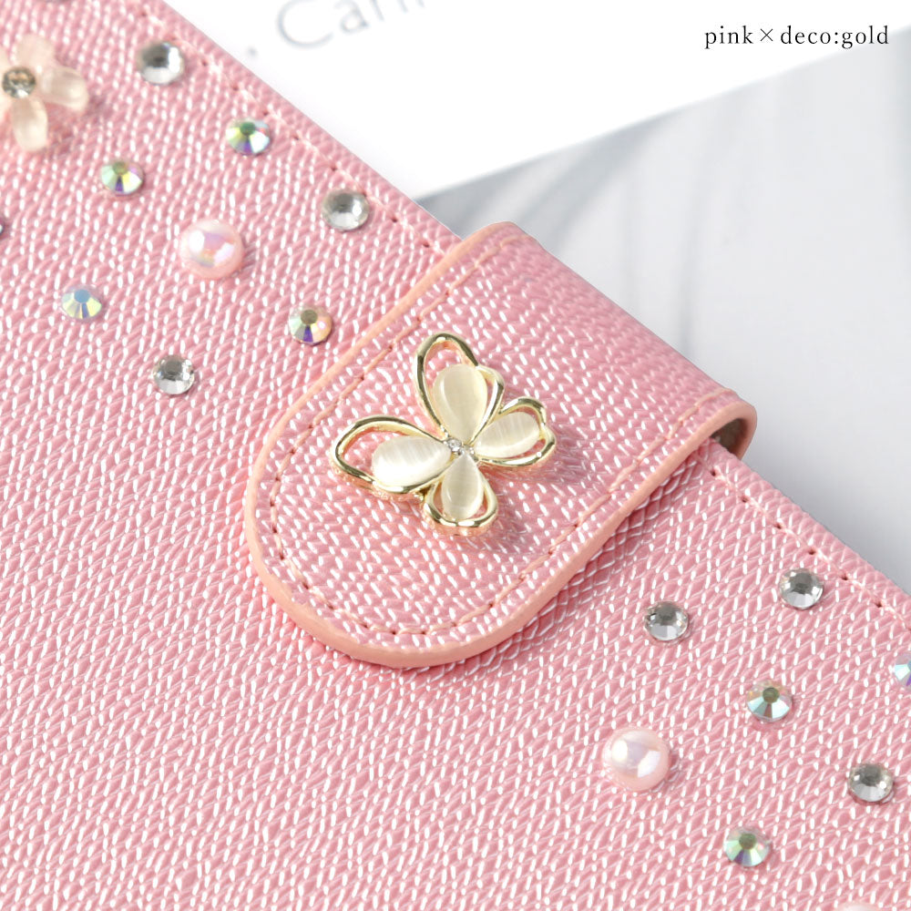 Vegan leather pearl color butterfly line deco strap attached notebook-style case AQUOS series