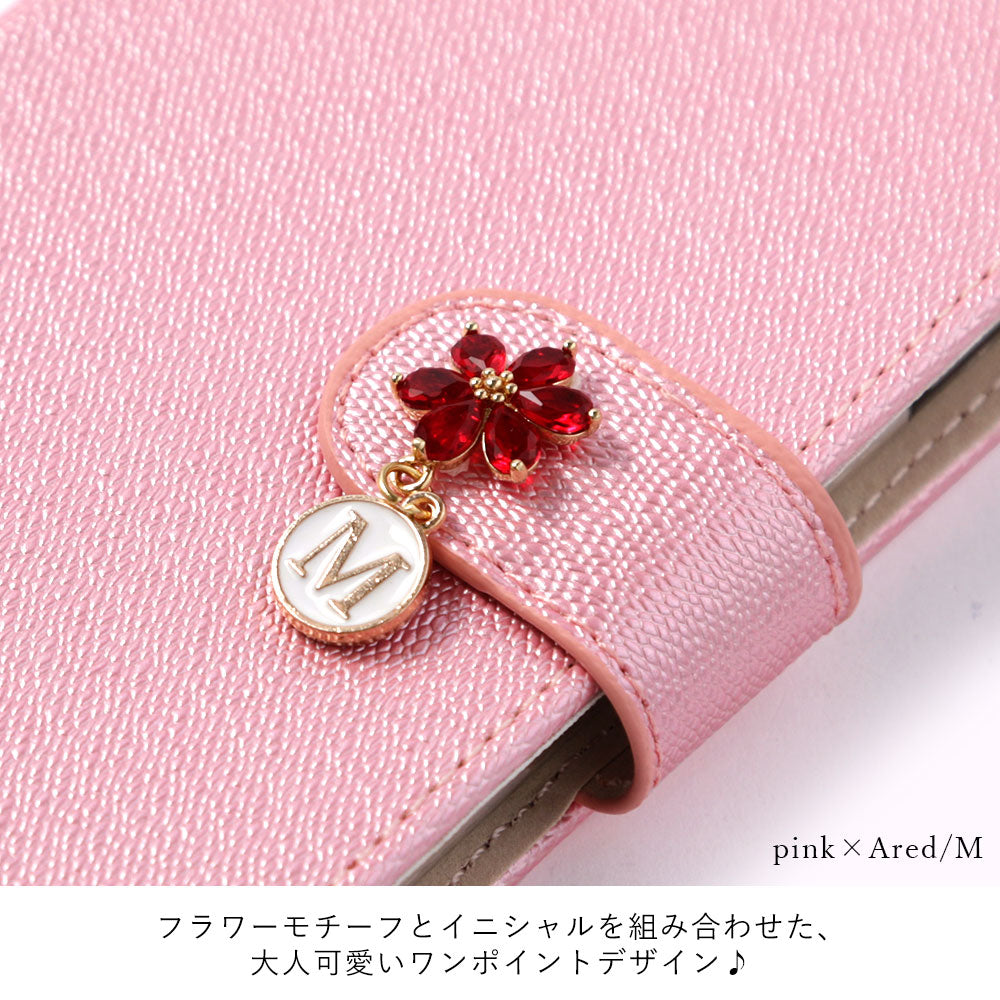 Étui portefeuille avec sangle, breloque initiale fleur en cuir végan couleur perle