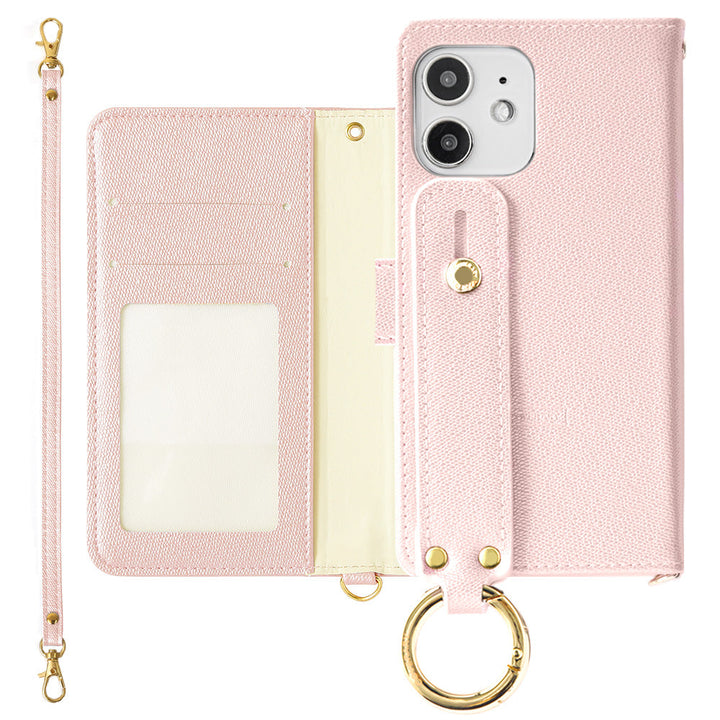 Vegan leather pearl color hand belt with strap notebook type case