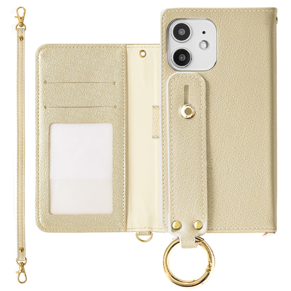 Vegan leather pearl color hand belt with strap notebook type case