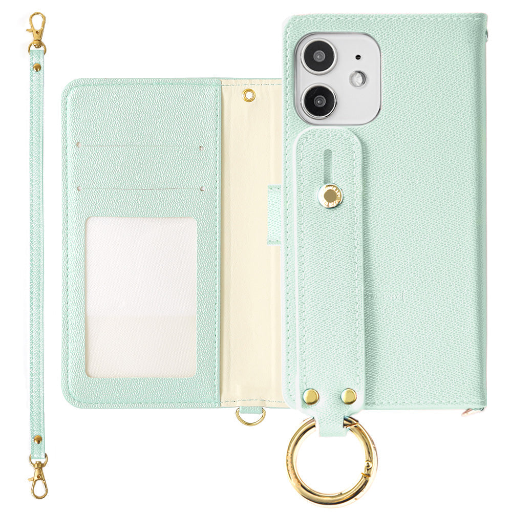 Vegan leather pearl color hand belt with strap notebook type case