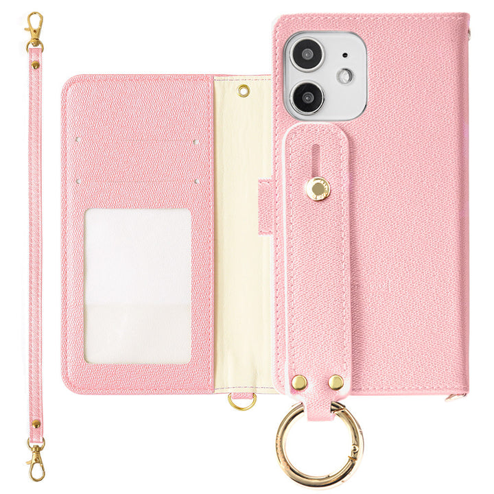 Vegan leather pearl color hand belt with strap notebook type case