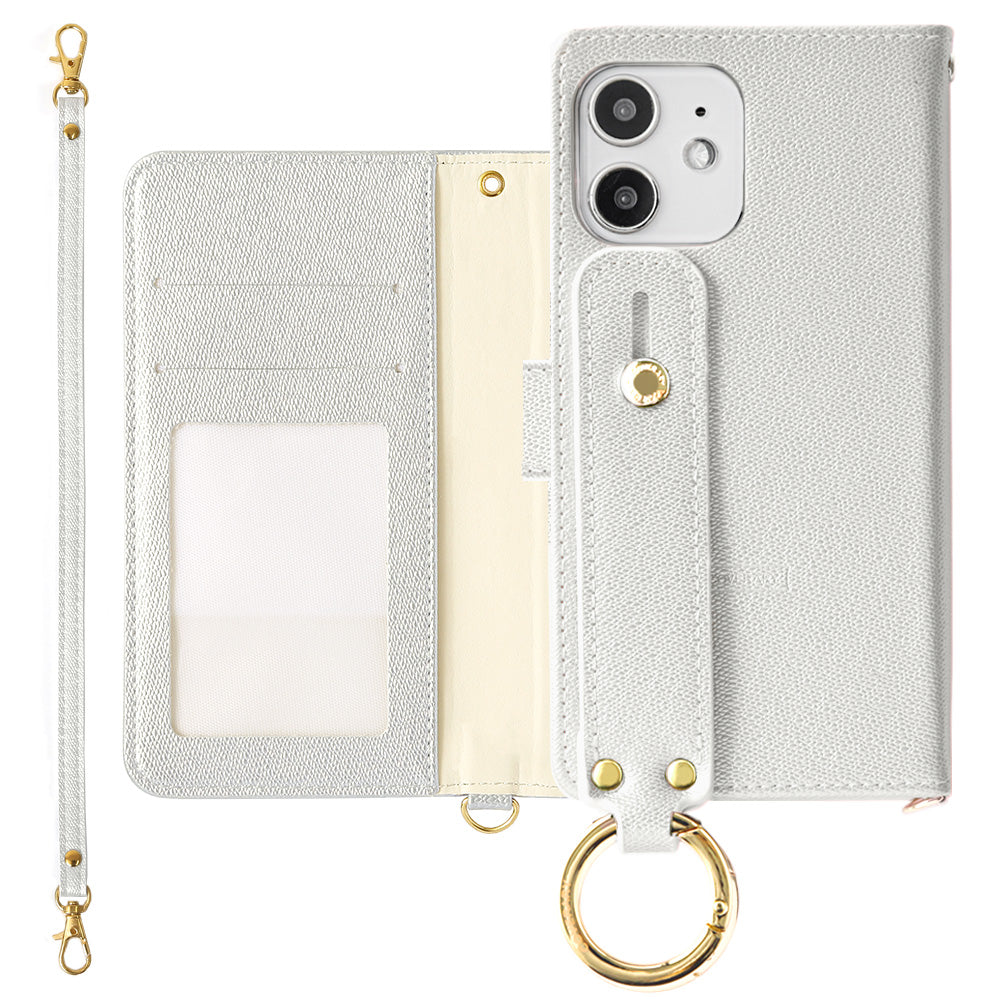 Vegan leather pearl color hand belt with strap notebook type case