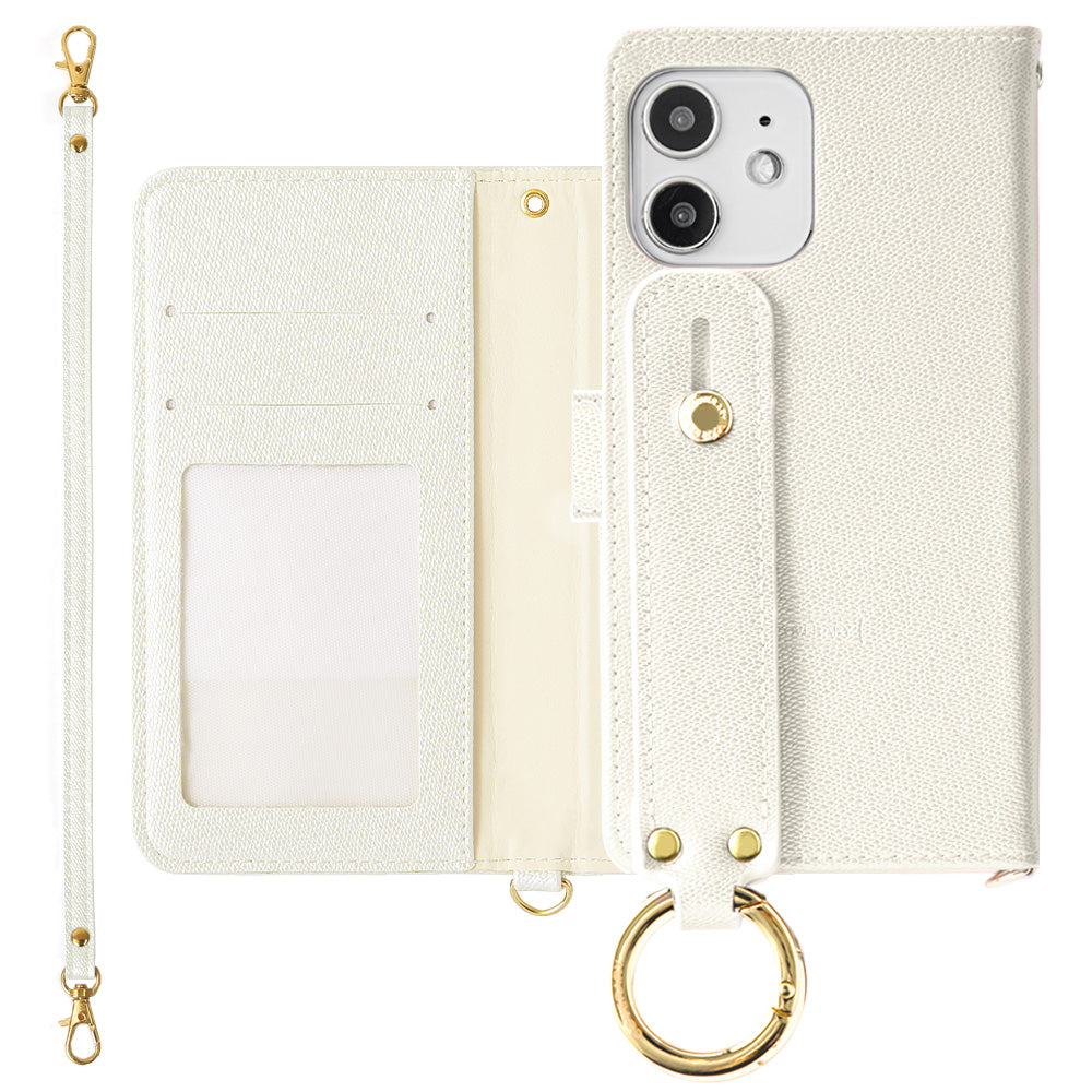 Vegan leather pearl color hand belt with strap notebook type case