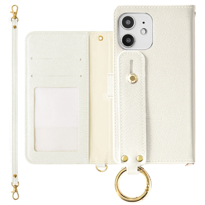 Vegan leather pearl color hand belt with strap notebook type case