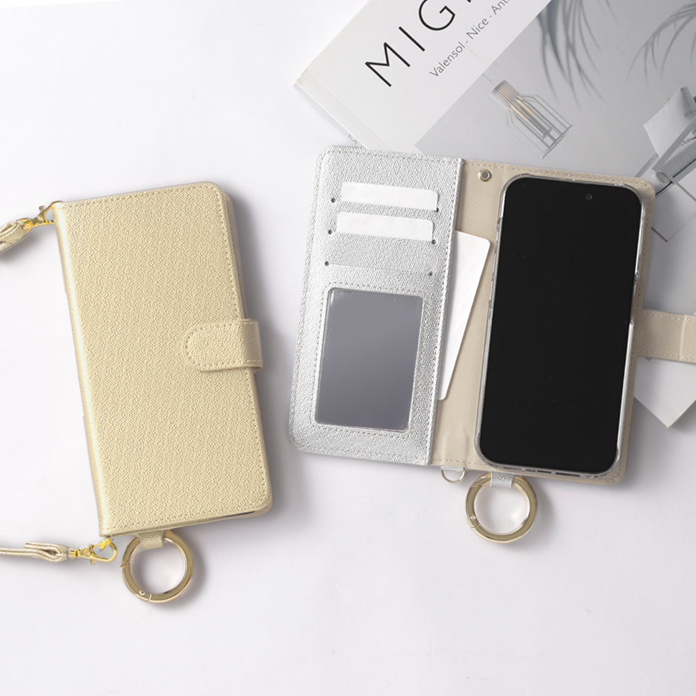 Vegan leather pearl color hand belt with strap notebook type case