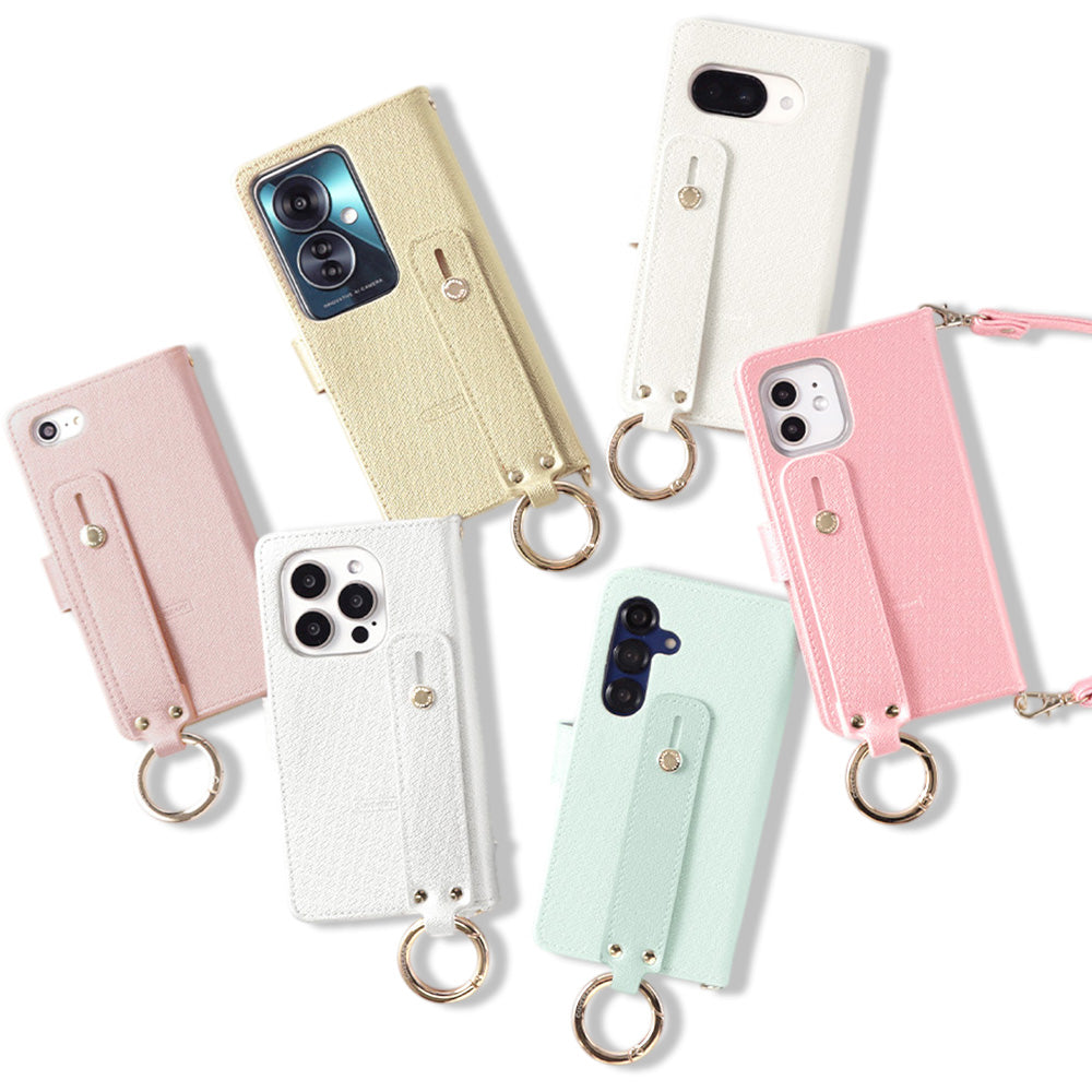 Vegan leather pearl color hand belt with strap notebook type case