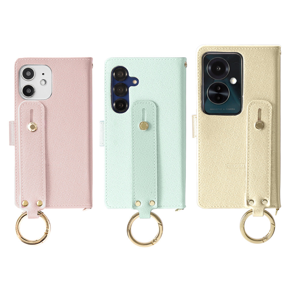 Vegan leather pearl color hand belt with strap notebook type case