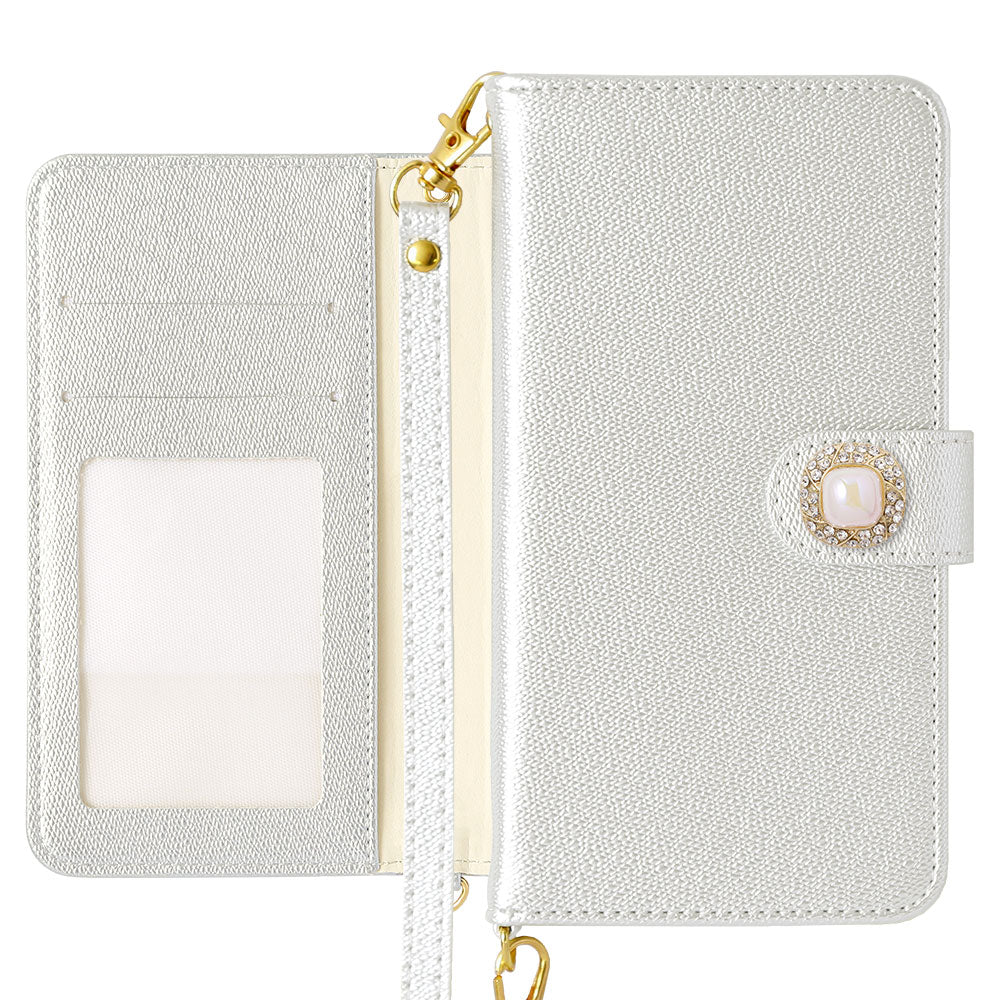 ヴィーガンレザー パールカラー ワンポイントパールデコ ストラップ