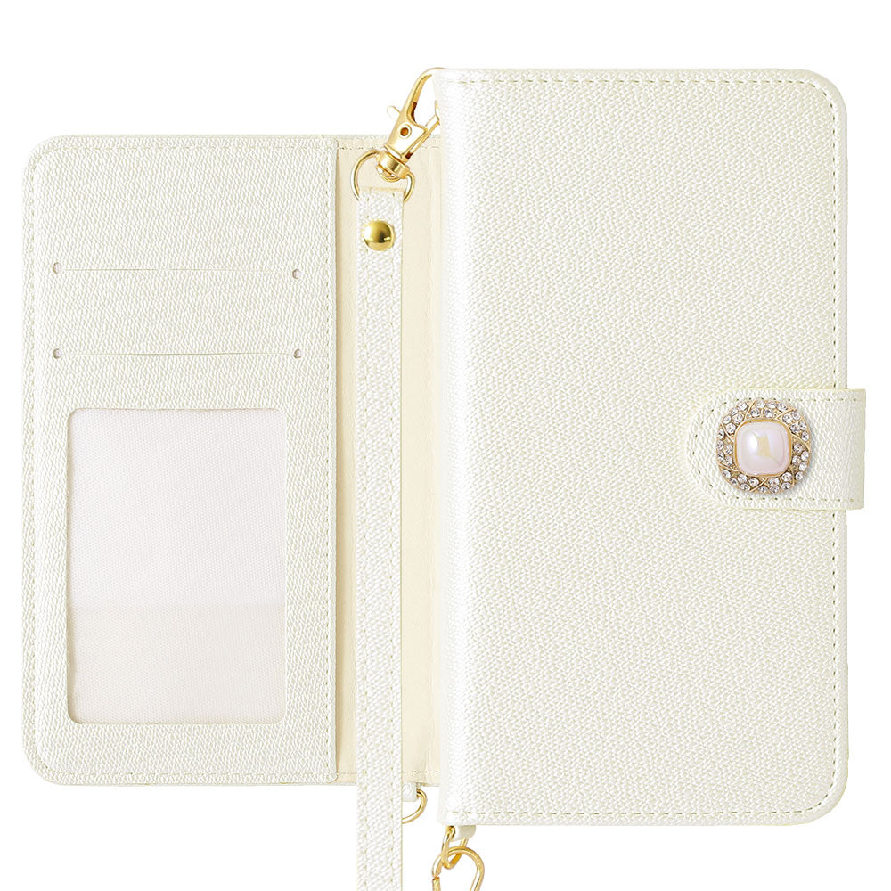 ヴィーガンレザー パールカラー ワンポイントパールデコ ストラップ