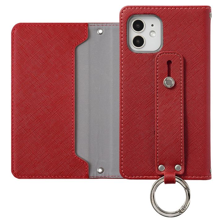 ヴィーガンレザー サフィアーノレザー調 ハンドベルト付き 手帳型ケース