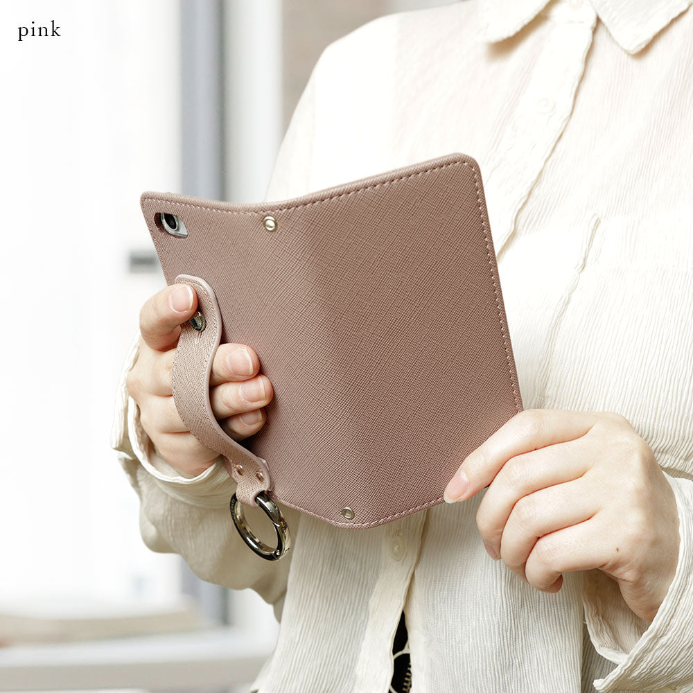 Vegan leather Saffiano leather-style hand strap attached notebook-style case AQUOS series