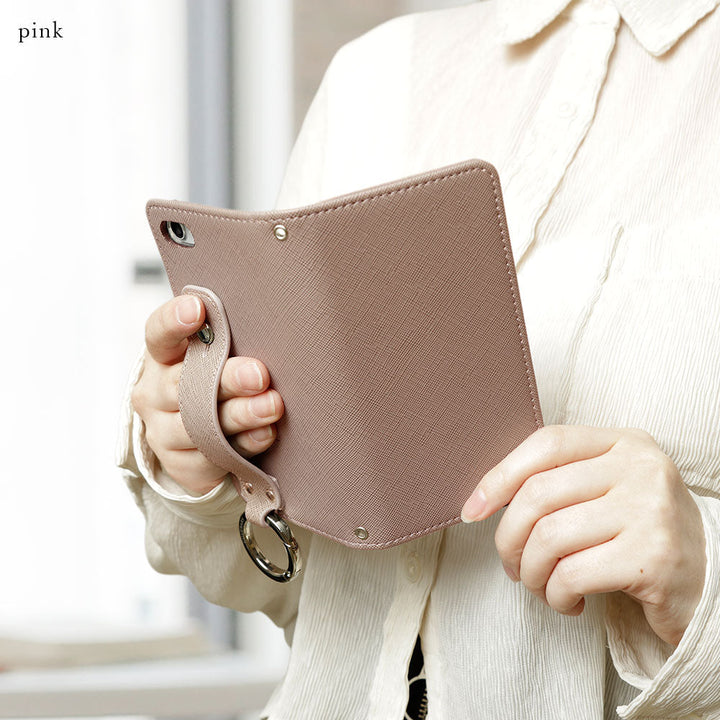 Vegan leather Saffiano leather-style hand strap attached notebook-style case AQUOS series