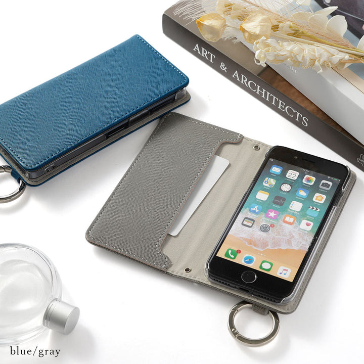 Vegan leather Saffiano leather-style hand strap attached notebook-style case AQUOS series