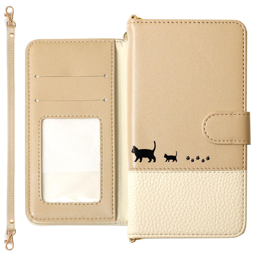 Vegan Leather Bicolor Strap Attached Printed Cat Wallet Case (With Belt) Galaxy Series