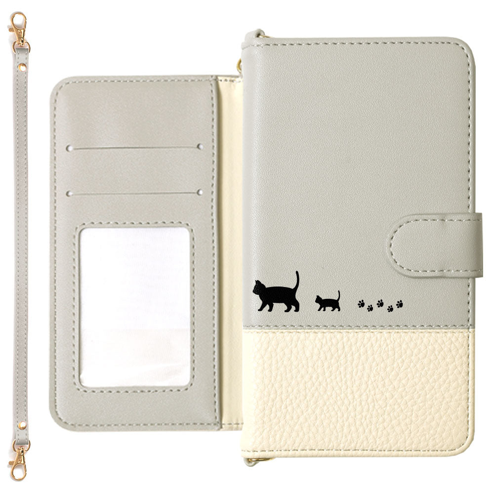 Vegan Leather Bicolor Strap Attached Printed Cat Wallet Case (With Belt) Galaxy Series