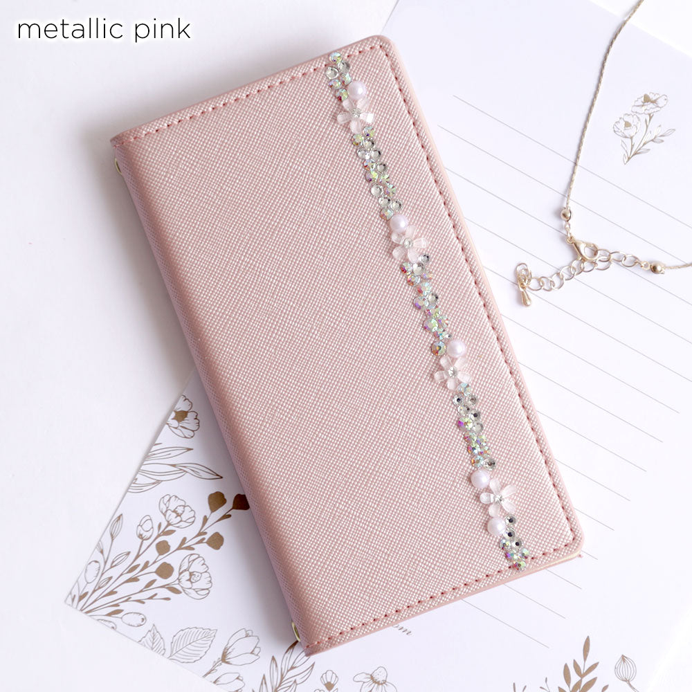 Vegan Leather Saffiano Leather Texture Basic Flower Line Wallet Case for iPhone Series