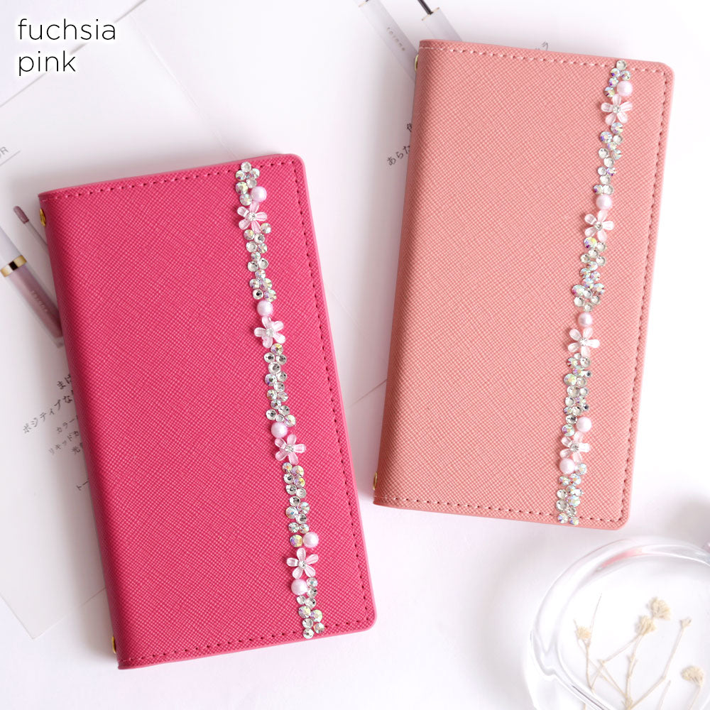 Étui portefeuille basique à ligne florale en cuir végan effet Saffiano