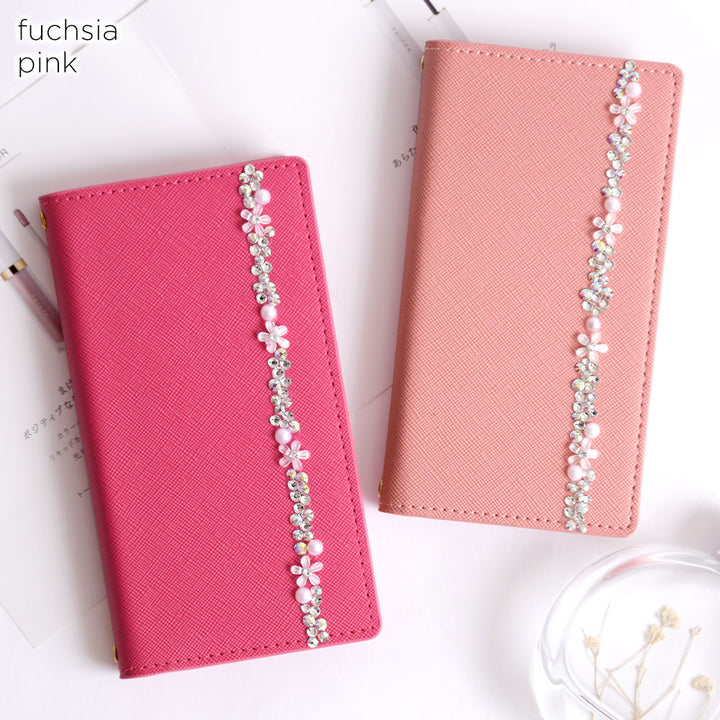 Étui portefeuille basique à ligne florale en cuir végan effet Saffiano