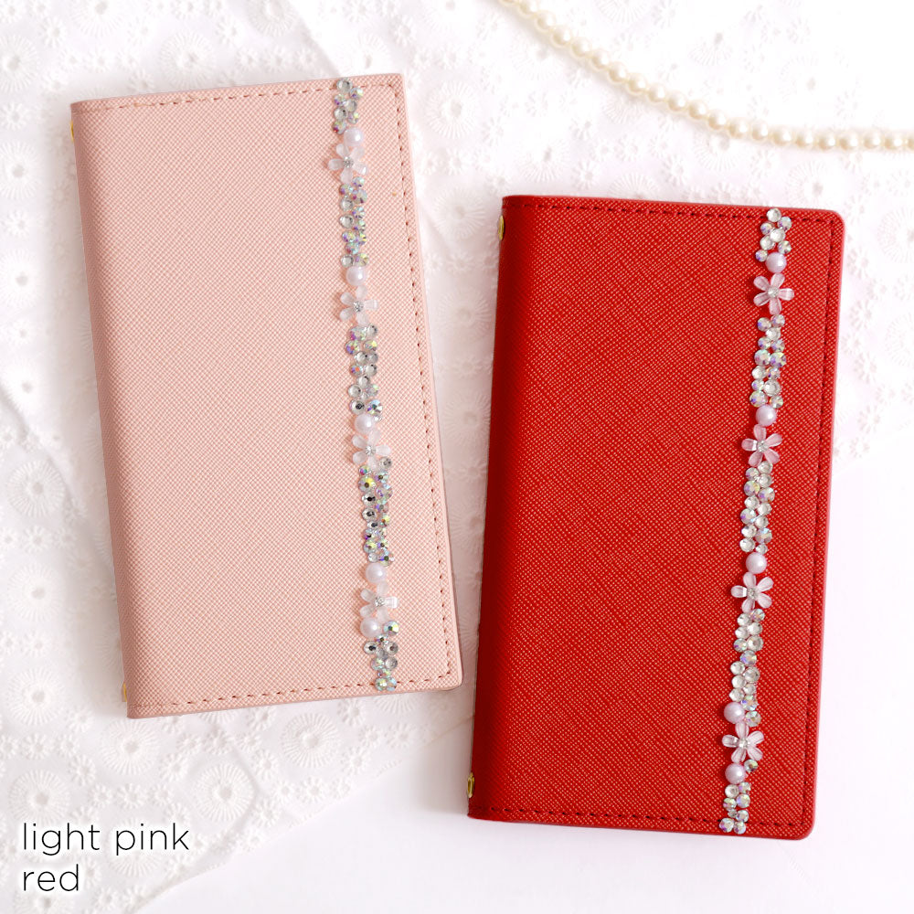 Vegan Leather Saffiano Leather-Style Basic Flower Line Wallet Case Galaxy Series