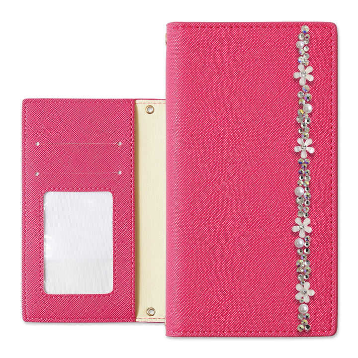 Vegan Leather Saffiano Leather-Style Basic Flower Line Wallet Case AQUOS Series