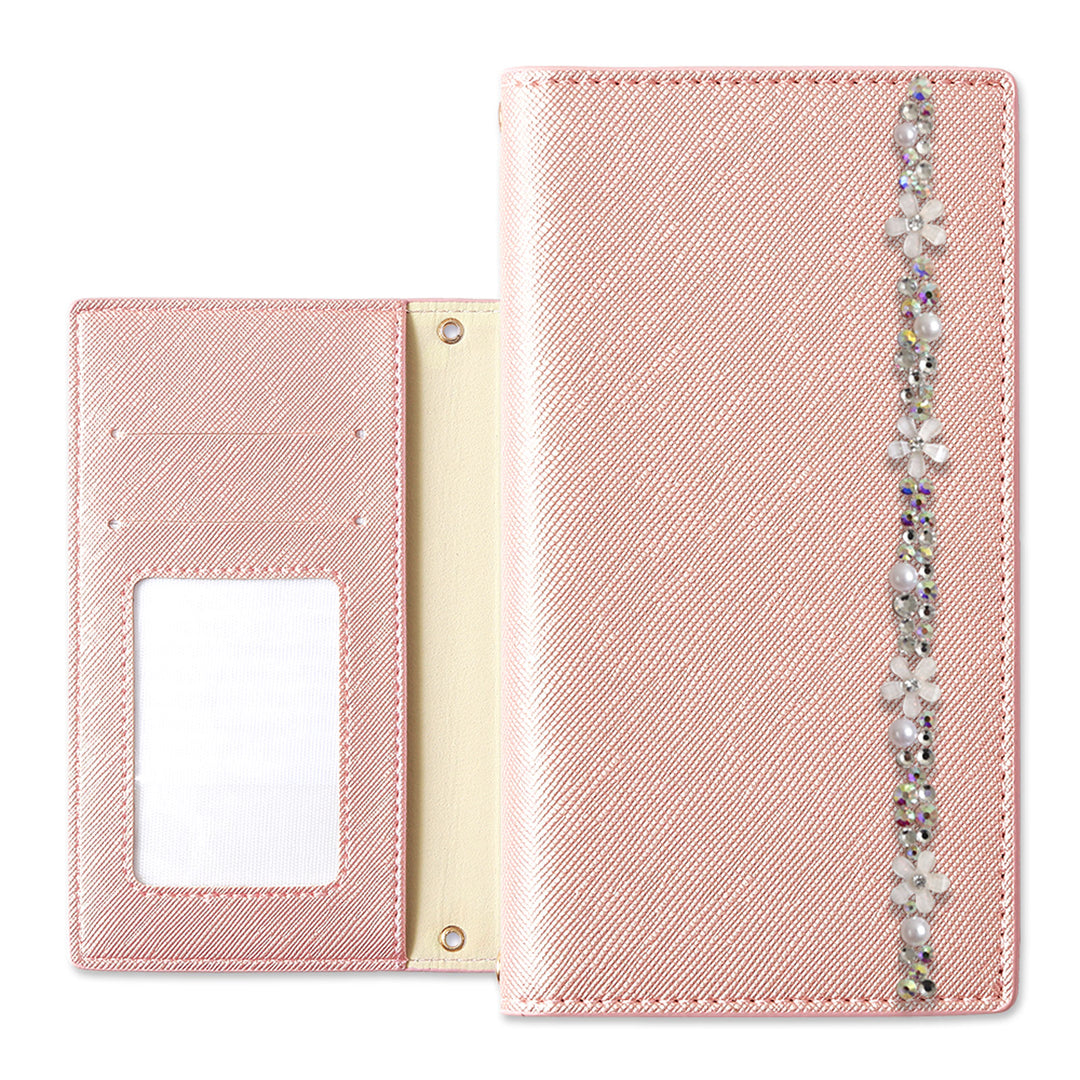 Étui portefeuille basique à ligne florale en cuir végan effet Saffiano