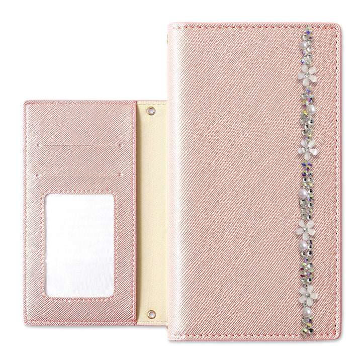 Étui portefeuille basique à ligne florale en cuir végan effet Saffiano pour la série Xperia