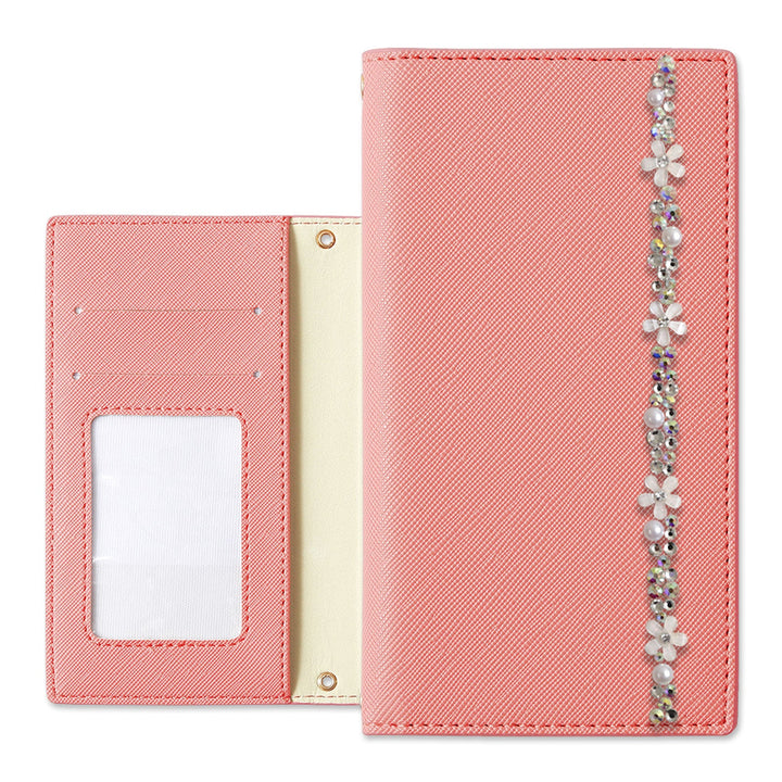 Étui portefeuille basique à ligne florale en cuir végan effet Saffiano pour la série Xperia