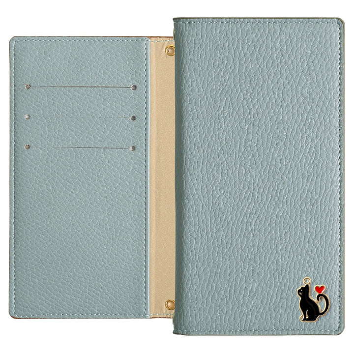 ヴィーガンレザー スモーキーカラー ハートキャットデコ 手帳型ケース