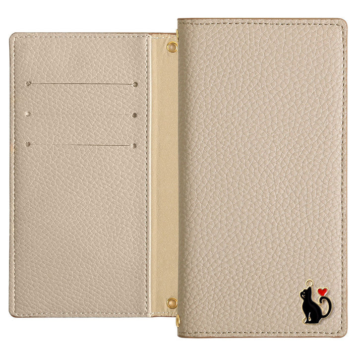 Vegan leather smoky color heart cat deco notebook-style case Galaxy series