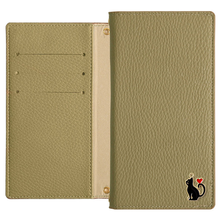ヴィーガンレザー スモーキーカラー ハートキャットデコ 手帳型ケース