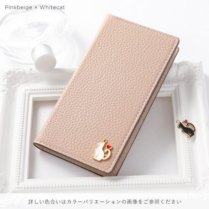 Vegan leather smoky color heart cat deco notebook-style case Galaxy series
