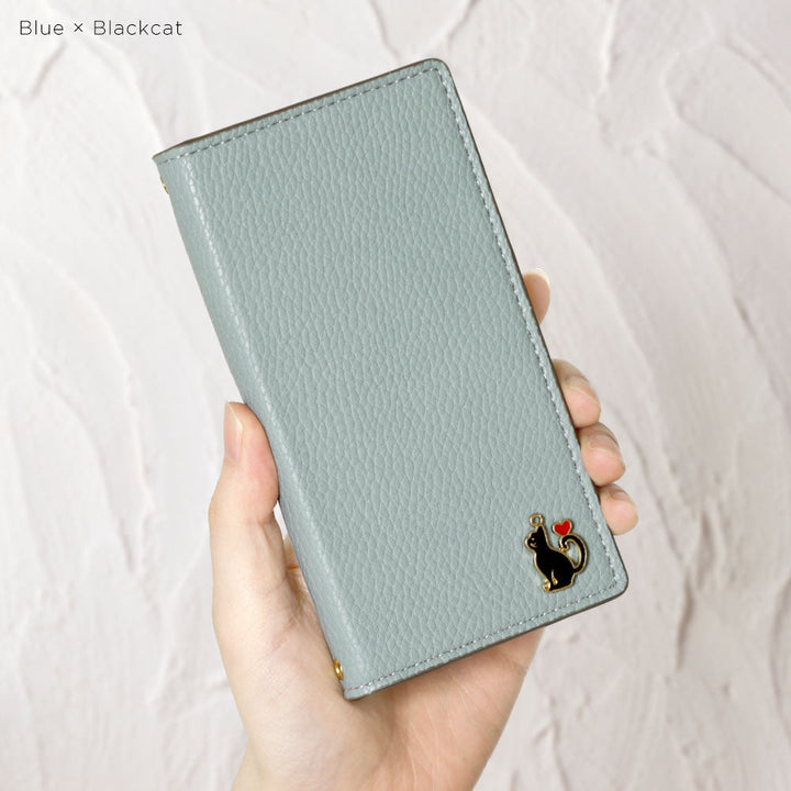 Vegan leather smoky color heart cat deco notebook-style case Galaxy series