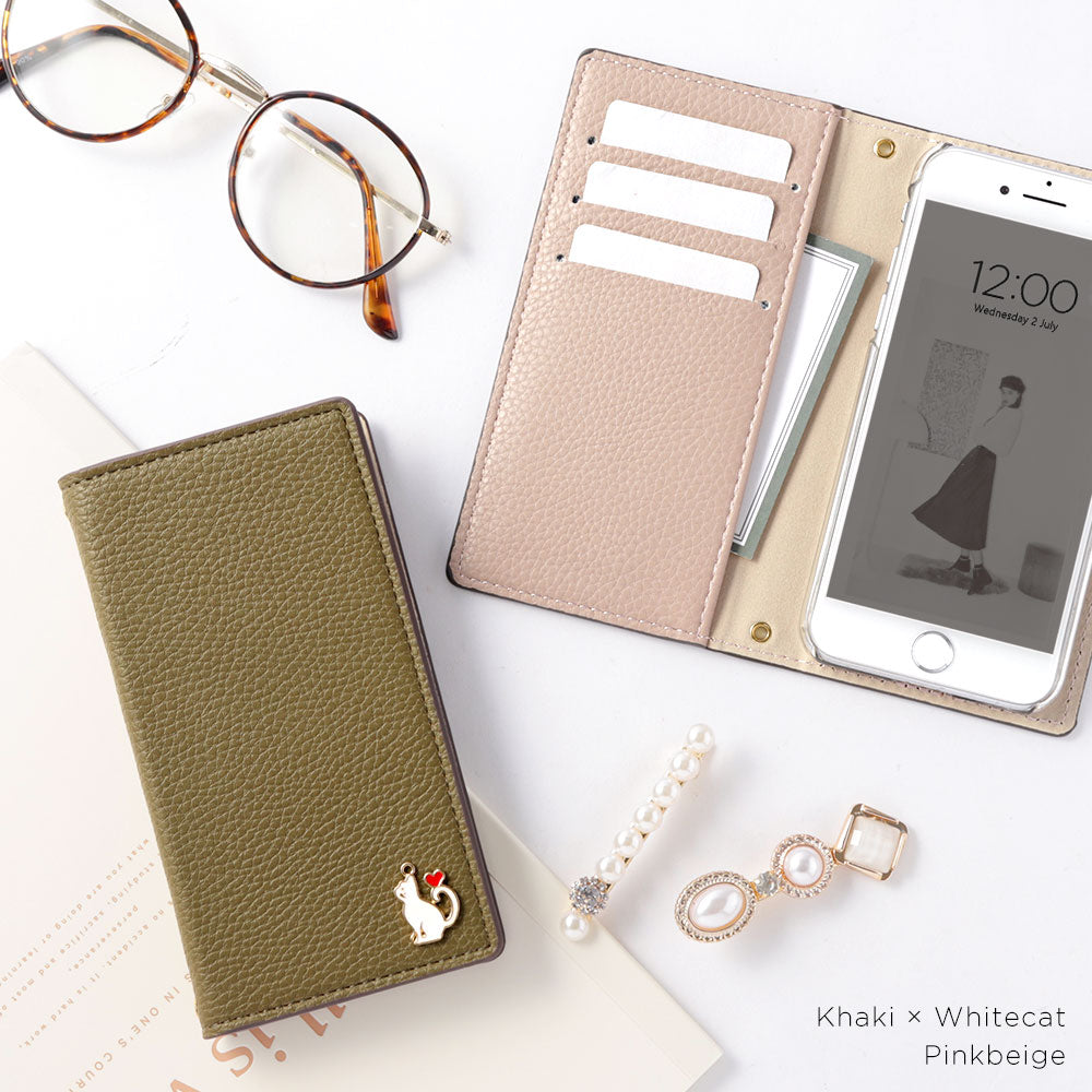 Vegan leather smoky color heart cat deco notebook-style case Galaxy series