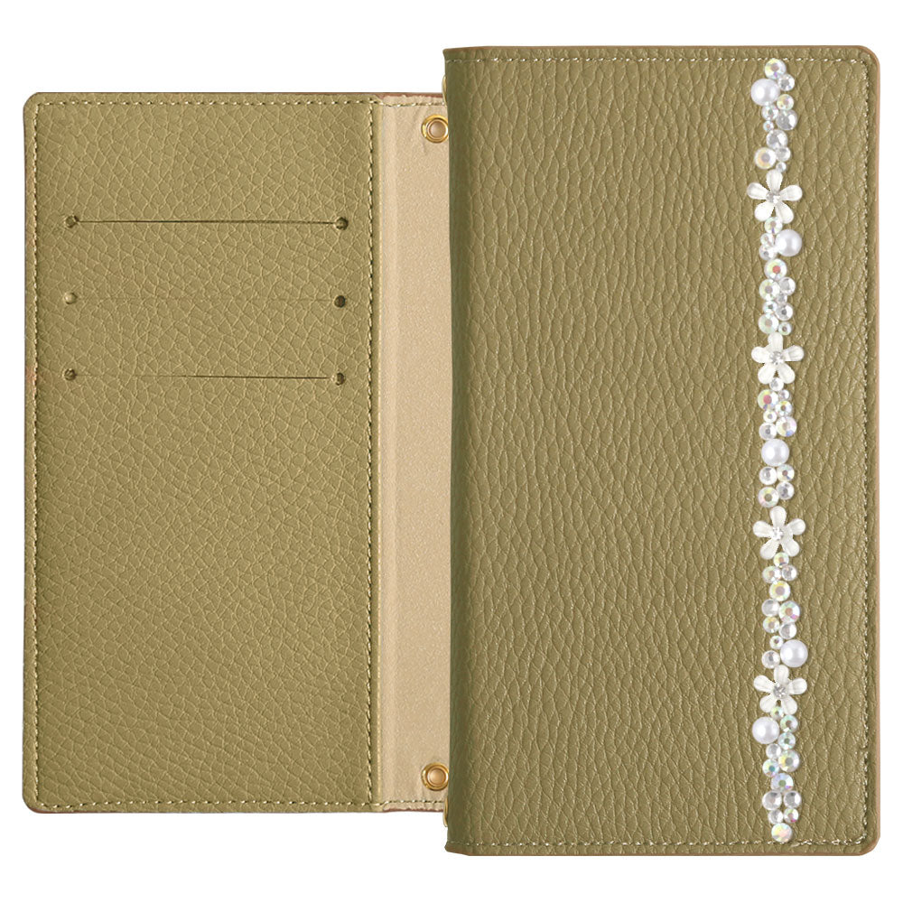 Étui portefeuille à ligne florale couleur fumée en cuir végan pour la série Xperia