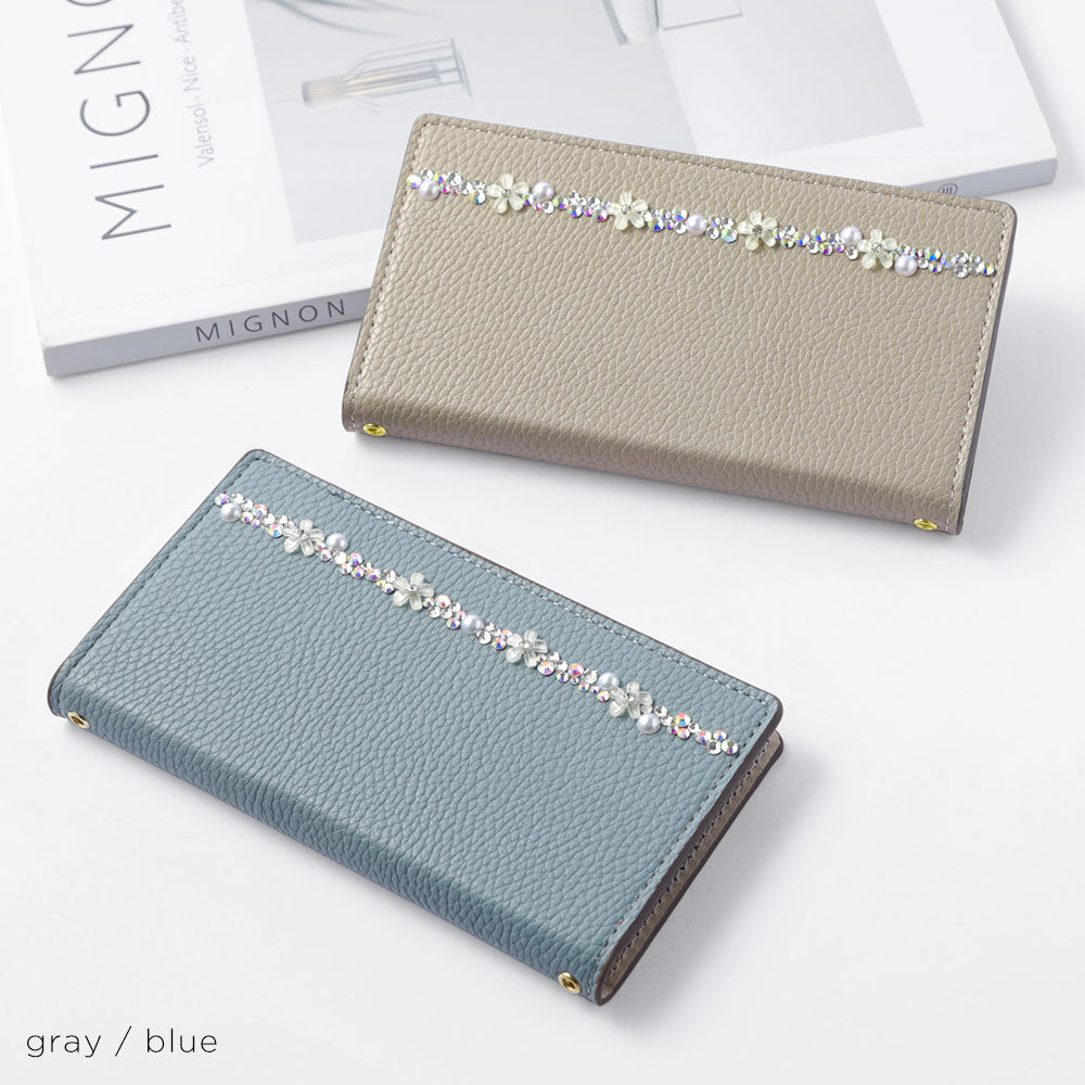 Étui portefeuille à ligne florale couleur fumée en cuir végan pour la série Xperia