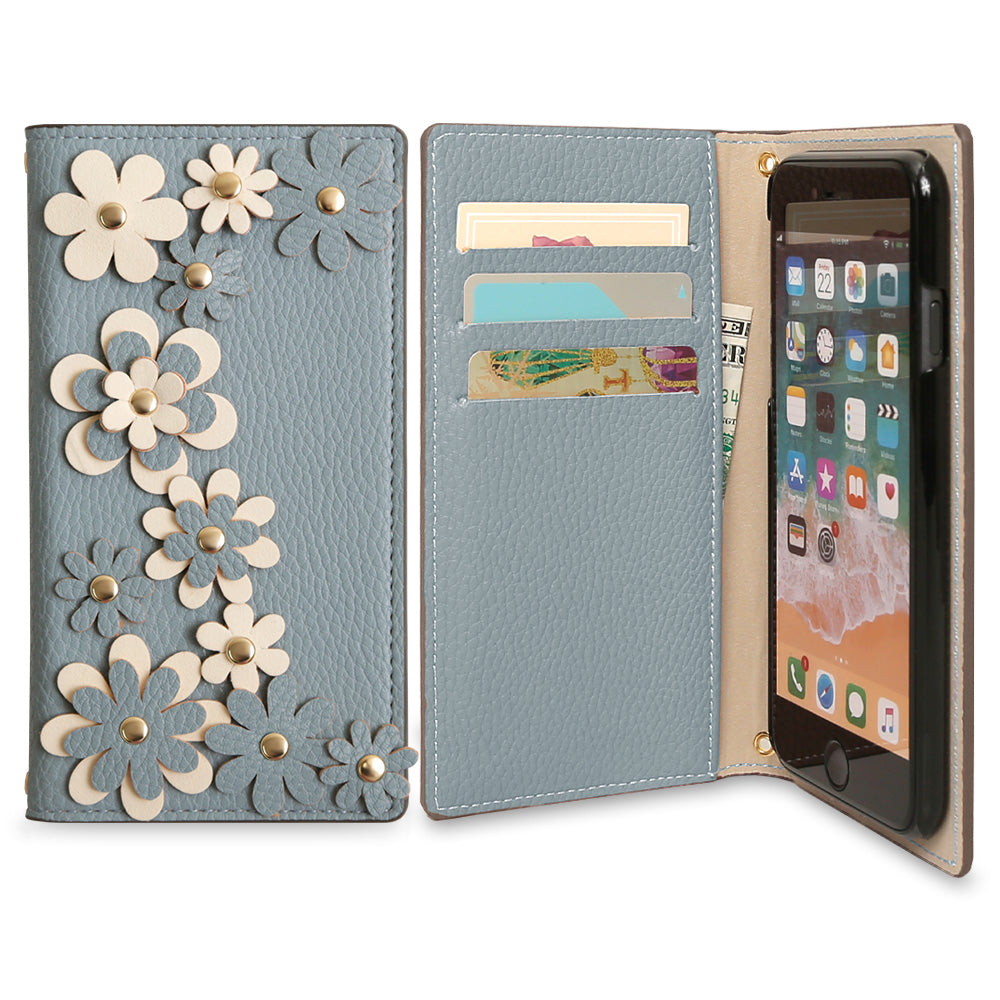 Vegan leather smoky color flower motif folio case Galaxy series